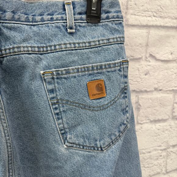 Carhartt Flannel Lined Mens 35x28 Jeans Relaxed Fit Straight Leg Light Wash - Picture 7 of 9